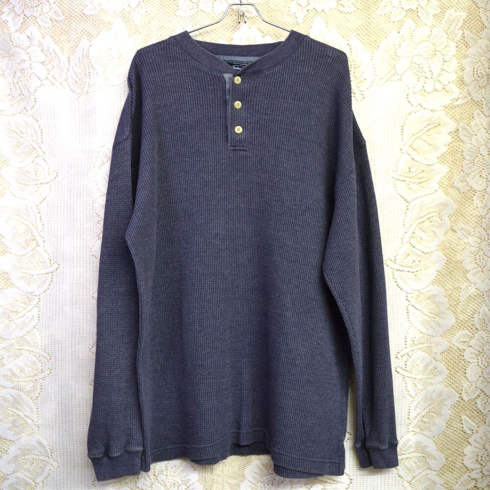 Anchor Blue Mens Waffle Knit Henley Long Sleeve Size XL Blue Cotton Pullover EUC